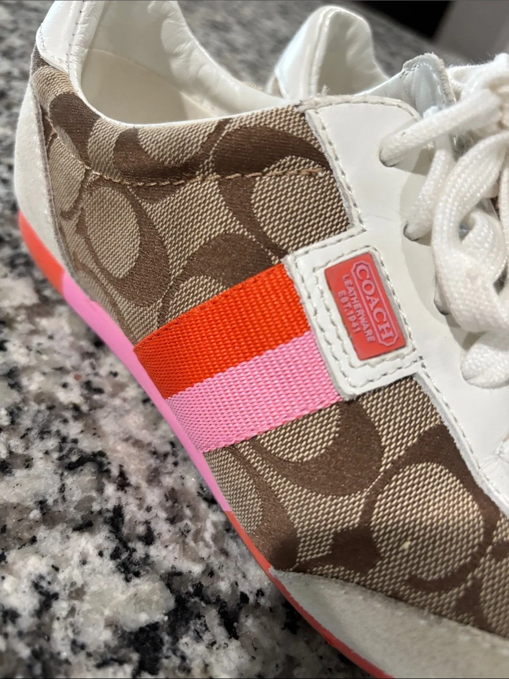 Coach Brown Signature Canvas Sneakers with Pink & Orange StripesY2K 2008